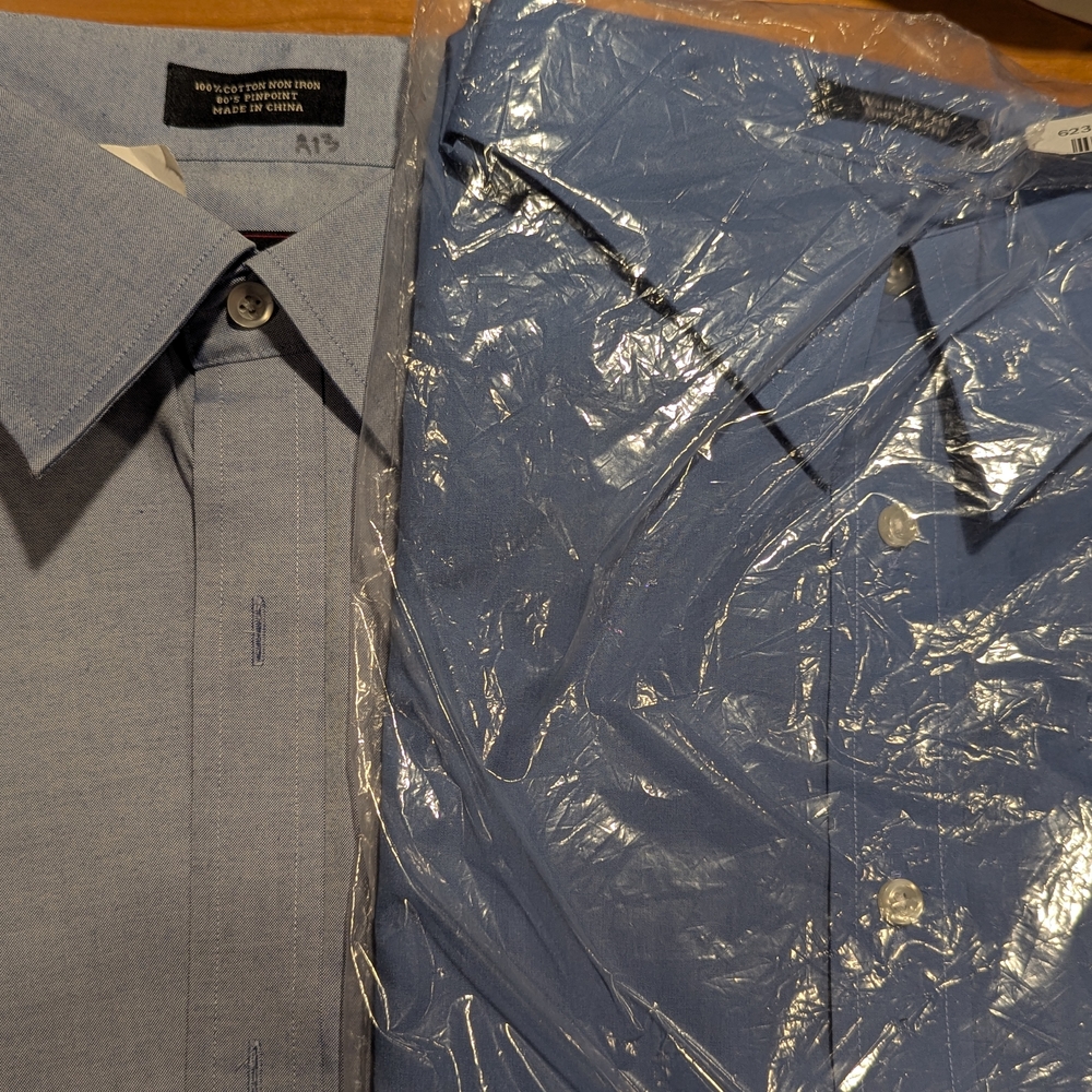 Two Men's Blue Dress Shirts. Kenneth Gordon & Lands End 18.5 -35